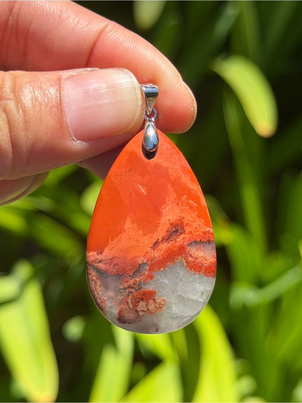 925‎ silver plated druzy teardrop red jasper pendant 2000 - Picture 2 of 7